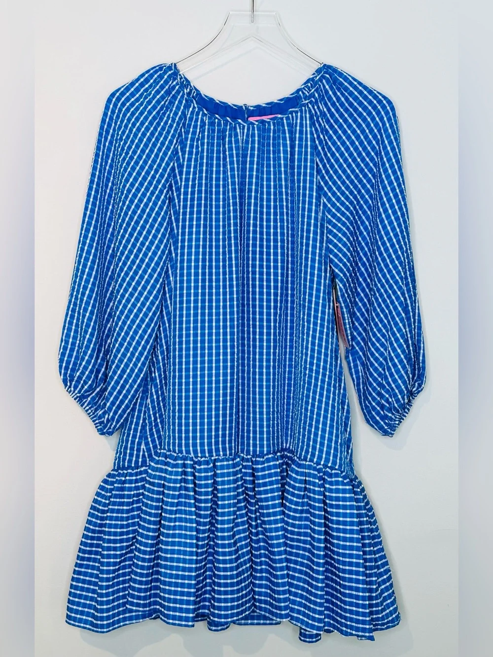 LDT Rachel Ruffle Seersucker Blue White Mini Dress NWT - Picture 13 of 15